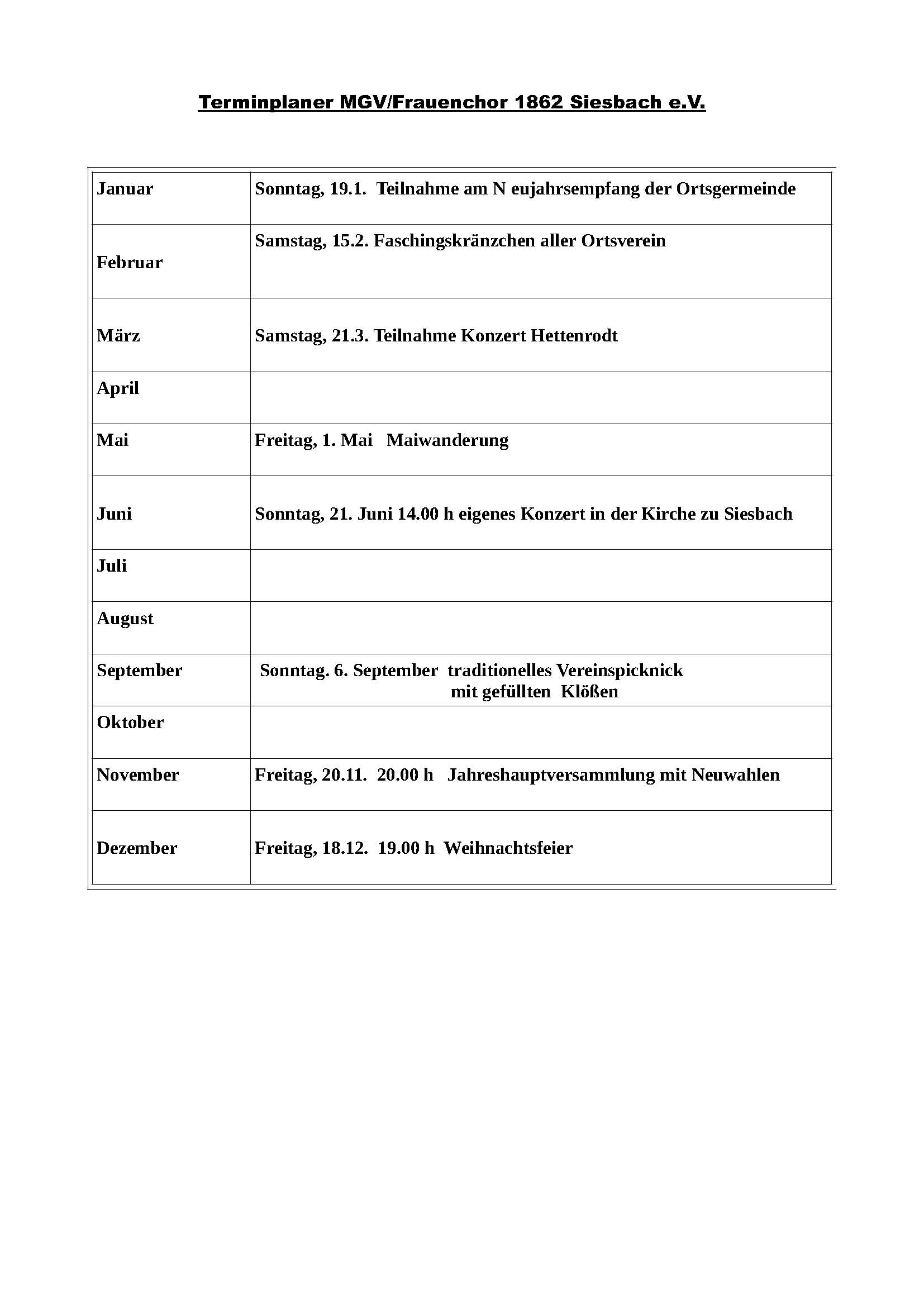 Terminplaner MGV/Frauenchor Siesbach 2020