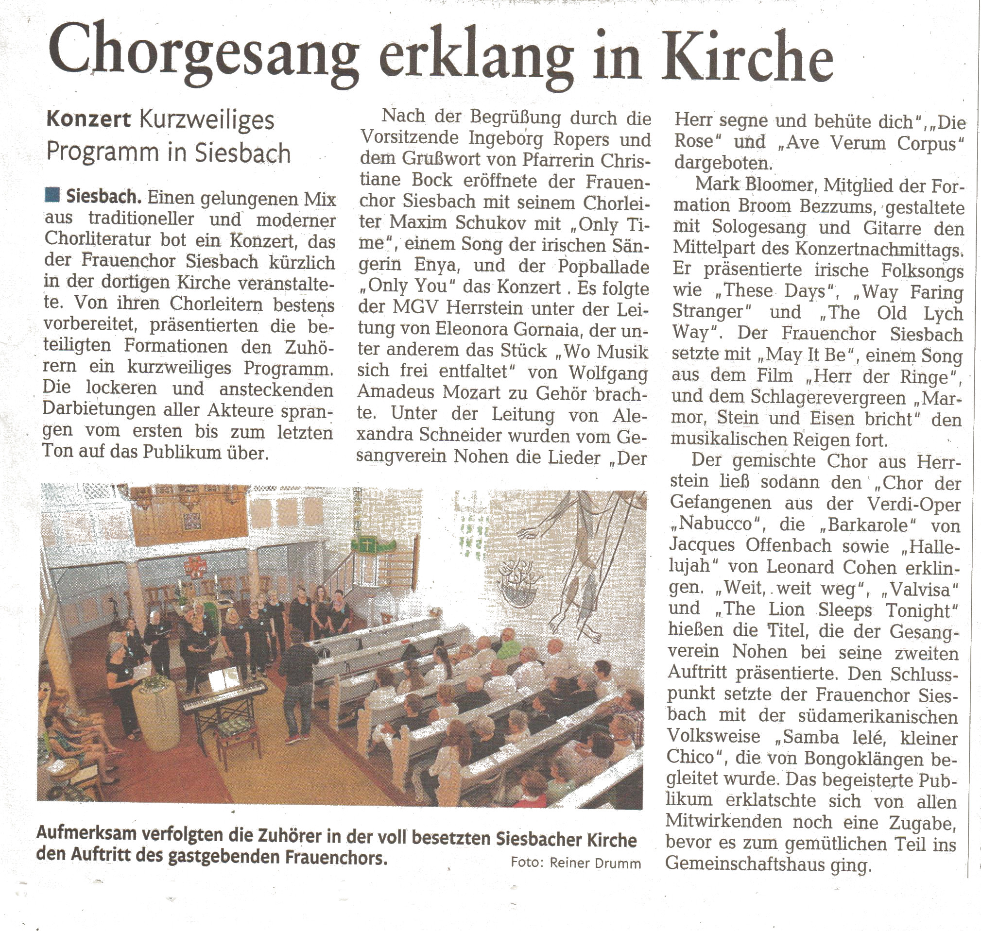 Konzert MGV/Frauenchor Siesbach Juni 2018