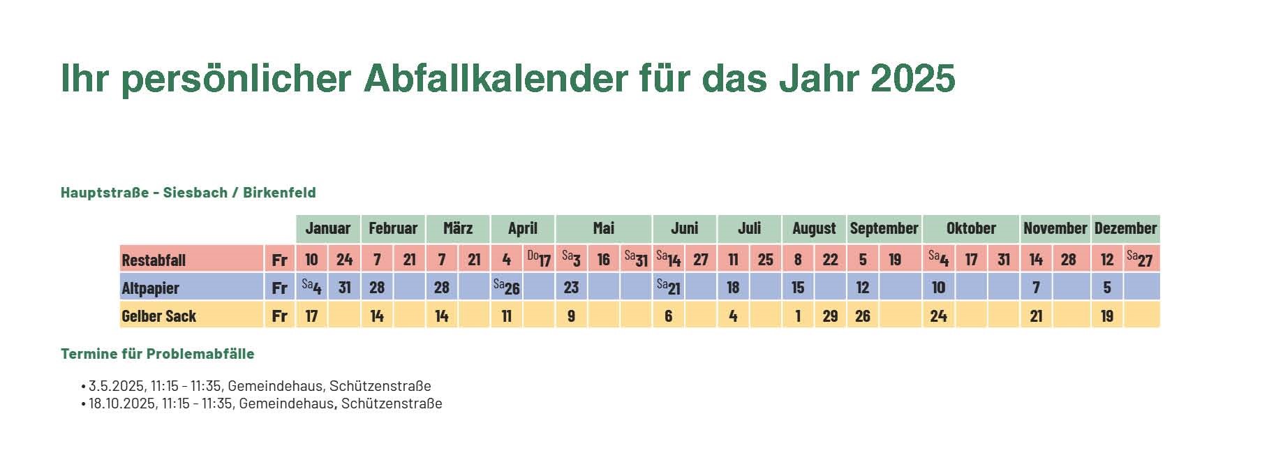 Termine Mllabfuhr Siesbach